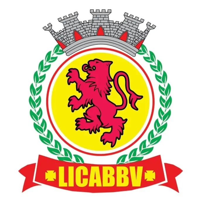 Logotipo da LICABBV com leão vermelho, coroa mural e faixa vermelha.